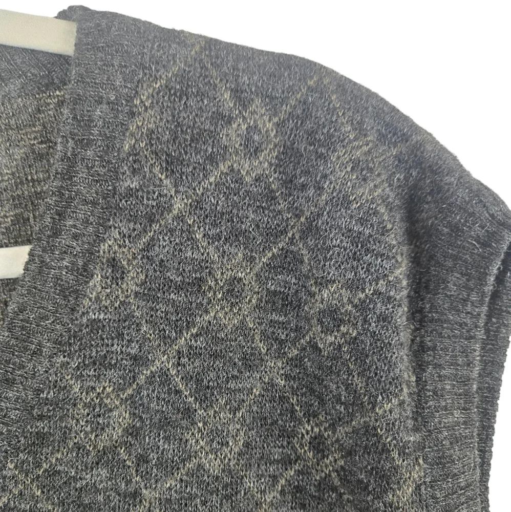 Made In Italy Charcoal Black V-Neck Wool Blend Sweater Vest